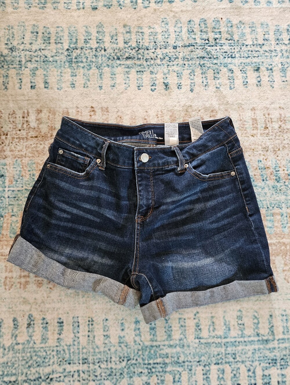 Time and Tru Dark Blue Rolled Cuff Denim Shorts